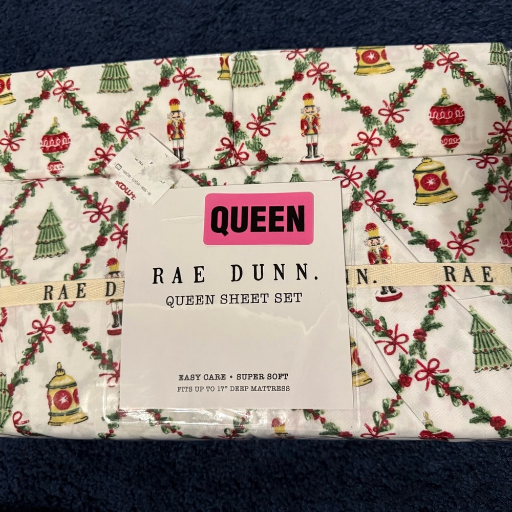Rae Dunn Queen Sheet Set - Festive Red and Green